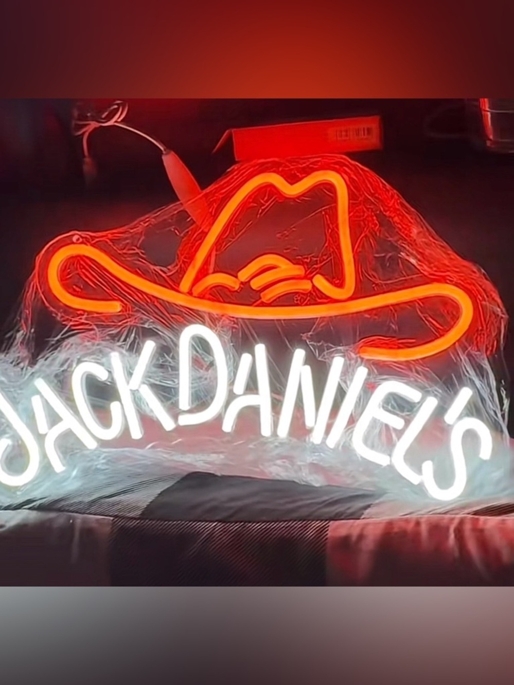 Jack Daniel's Neon Cowboy Hat Sign - Red & White Neon
